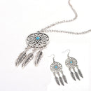 Bohemian Dreamcatcher Leaves Feather Pendant Necklace Earrings Jewelry Set JR