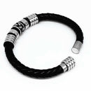 Fashion Black Woven Leather Rope Bracelet Men'S Simple Titanium Steel Brace