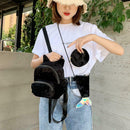 3pcs/set Women Flannel Solid Color Fish Tail Backpacks Shoulder Bags Clutch