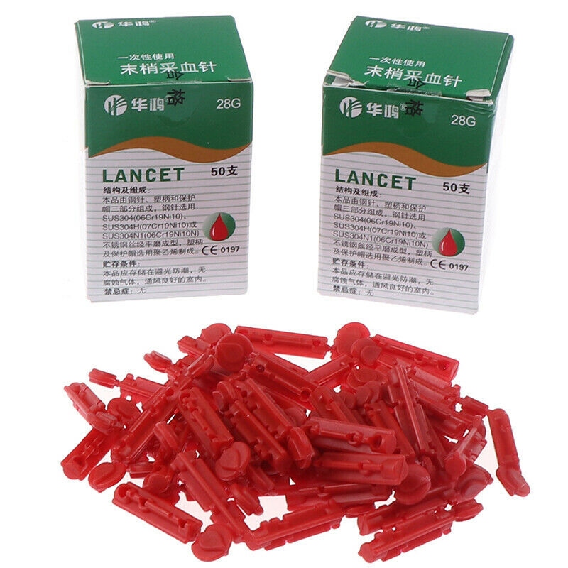 100 Sterile 28G Lancets Single Use Blood Test Testing Kits Glucose Cholester Hn
