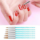 6Pcs/set Nylon Hair Nail Brush Blue Rhinestone Handle Kolinsky Acrylic Brus X3J0