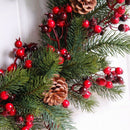 Decorated Artificial Christmas Wreath Green Branches with Pine Cones Red Be