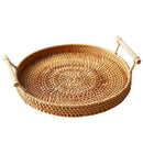 Rattan Storage Tray, Round Basket with Handle, Hand-Woven, Rattan Tray Wick