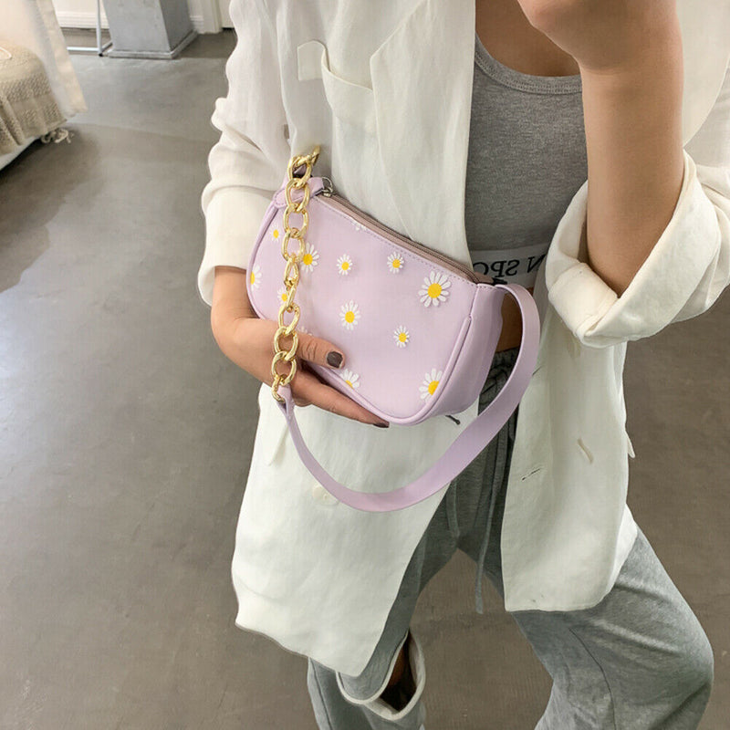 Daisy Handbag Women PU Leather Elegant Shoulder Underarm Totes Bag (Purple)