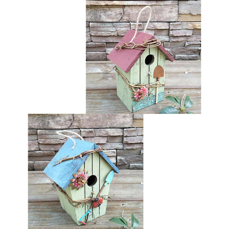Set of 2 Natural Birdhouse Wooden Handcrafted Hut Bird Friendly House for