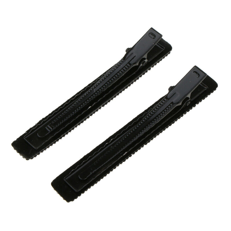 1 Pair Metal Hair Barrette Clips Side Pin Grip Black rhinestone rectangle