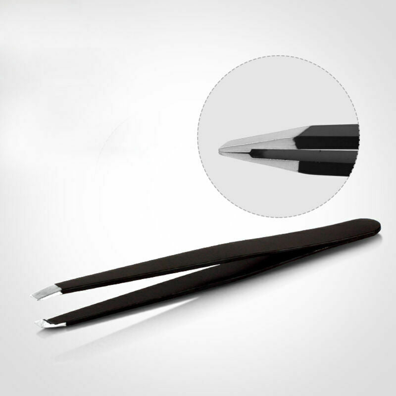 Professional Black Eyebrow Tweezers Hair Beauty Slanted Pro. Steel Stainles U2X0