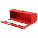 Button Floral Chinese Embroidery Lipstick Case + Mirror, Metal red