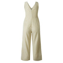 Fashion Women Striped Jumpsuit Backless Sleeveless Deep V Neck Button Jumps M2X6
