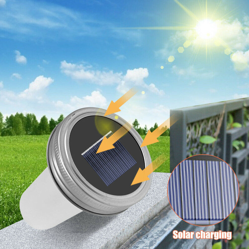 4pcs Mason Cover Lid Solar Light LED Flame Pattern Outdoor Restaurant Decor A