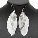 One Pair Women Angel Wing White Feather Dangle Earring Long Earrings Jewelry  3C