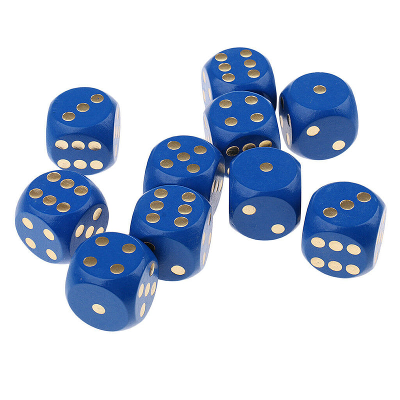 Set of 10 Wooden D6 Dice 3cm Gaming Dice for D&D RPG Accessories Blue