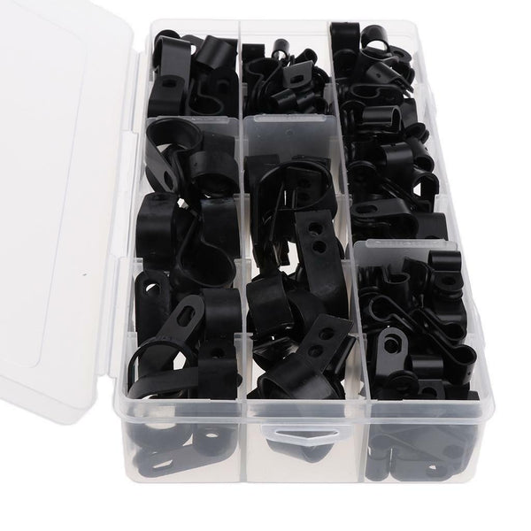 Assort 200x Nylon Screw Wire Clips R-type Cable Clamp Fasteners Tubing Clips