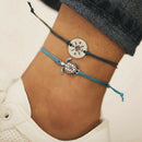 Retro Beach Bracelet Line Rope Round Turtle Animal Two-Layer Anklet Foot Ba