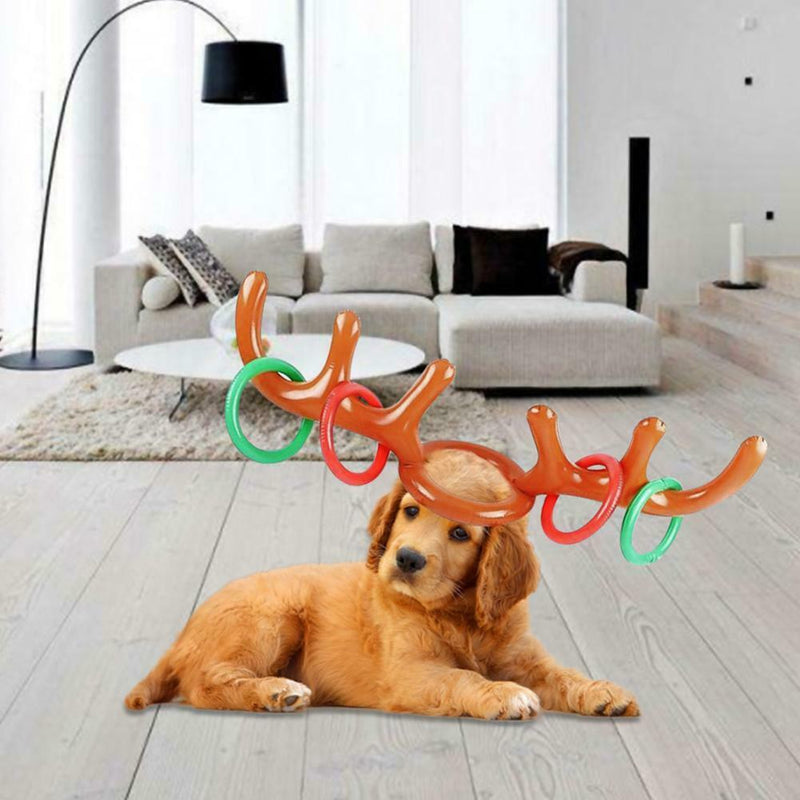 2 Set PVC Inflatable Antler Headband Christmas Elk Head Throw Ring Kid Toys