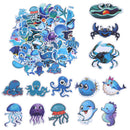 49Pcs Cute Blue Sea Marine Animals Stickers Suitcase Laptop Skateboard Deca JR