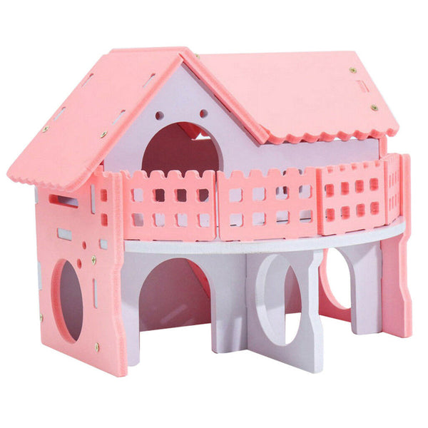 Hamster Hideout House Villa Cages for Small Animal, Wooden Hut House Bedding
