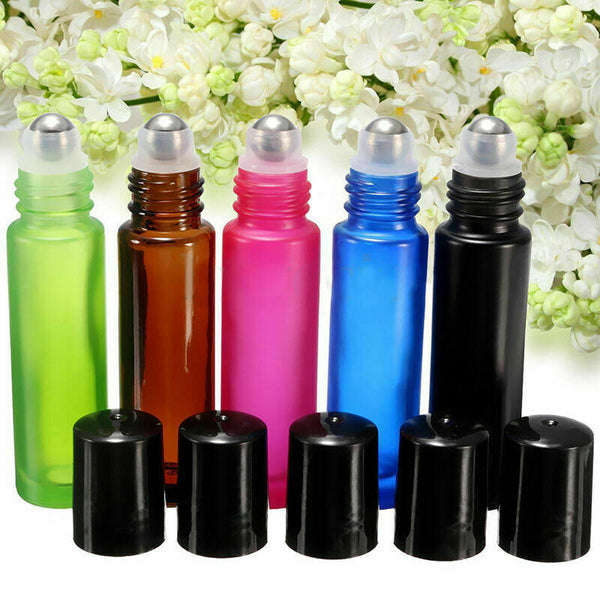 5x 10ml Gradient Glass Roll on Bottle Metal Roller Ball Essential Oil Bottles