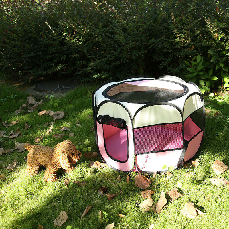 Portable Folding Pet Tent Oxford Dog House Cat Cage Zipper Kennel (Pink)