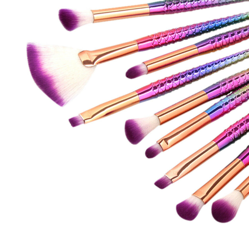10pcs Fish Tail Foundation Powder Eyeshadow Eyeliner Makeup Brush(Colorful) A