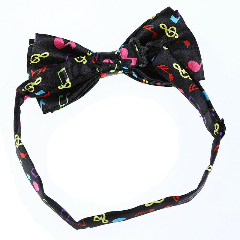 Stylish Black Bottom with Colorful Musical Note Design Bow Tie For Men