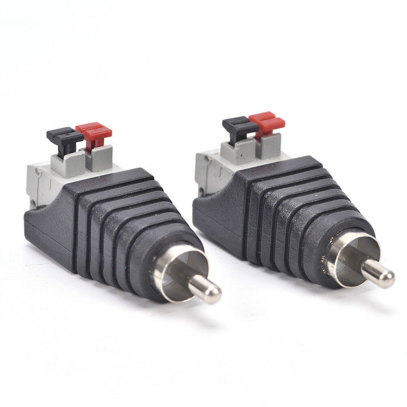 2x Speaker Wire A/V Cable to Audio Male RCA Connector Adapter Jack Press Plug M&