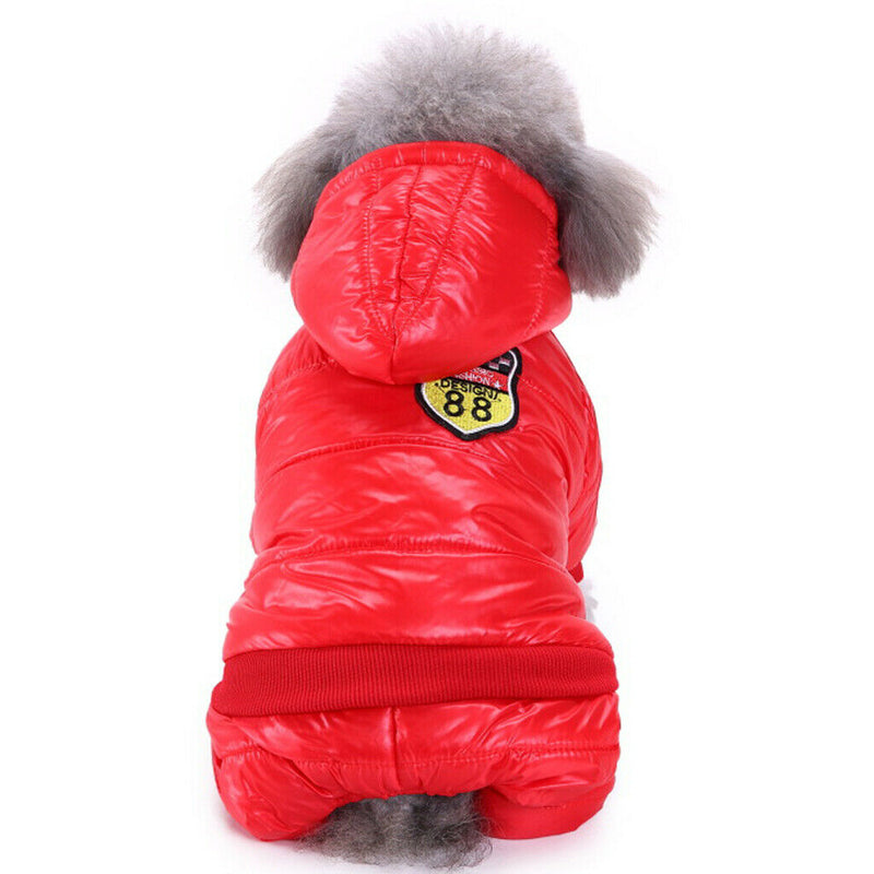 Pet Dog Cat Hoodie Jacket Winter Warm Windproof Costume Coat Red