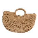Straw Bag Paper Rope Round Bucket Hollow Woven Bag Retro Casual Belt Buckle H2S1