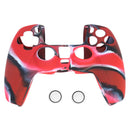 Anti Slip Camo Silicone Case Skin + 2 Thumb Grips for PS5 Controller (Red)