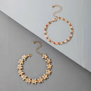 2pcs Pink Rhinestone Bracelets Set Women Boho Flower Geometric Metal Jewelry Ew
