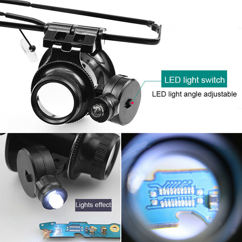 Headband 20x Magnifying Glasses With LED Lamp Watchmaker Jewelry