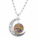 Women Cabochon Novelty Life Tree Half Moon Pendant Chain Necklace Jewelry - L1B7