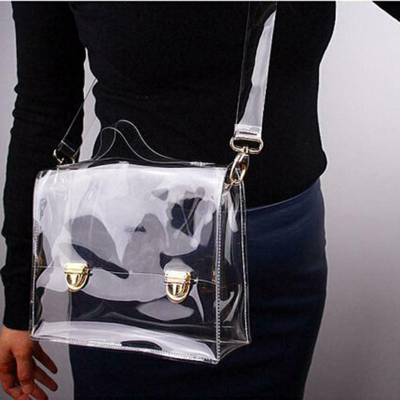 Girls PVC Transparent Clear Clutch Bag Chain Tote Jelly Bag Shoulder Handbag