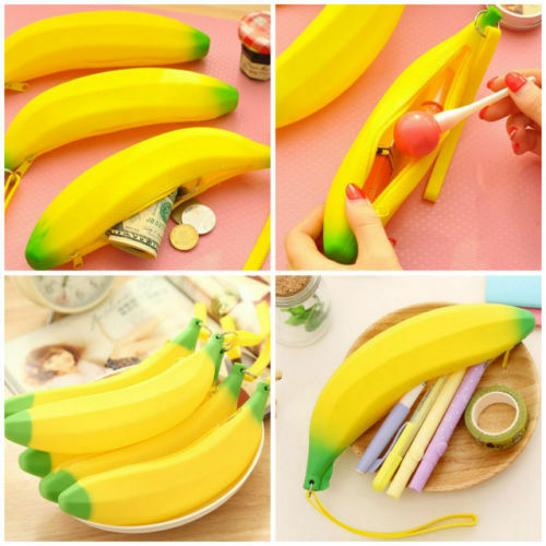 Novelty Silicone Portable Banana Coin Pencil Case Purse Bag Wallet Pouch .AU
