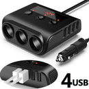 3-Way Car Cigarette Lighter Adapter 12V-24V Socket Splitter LED 4 USB Charger
