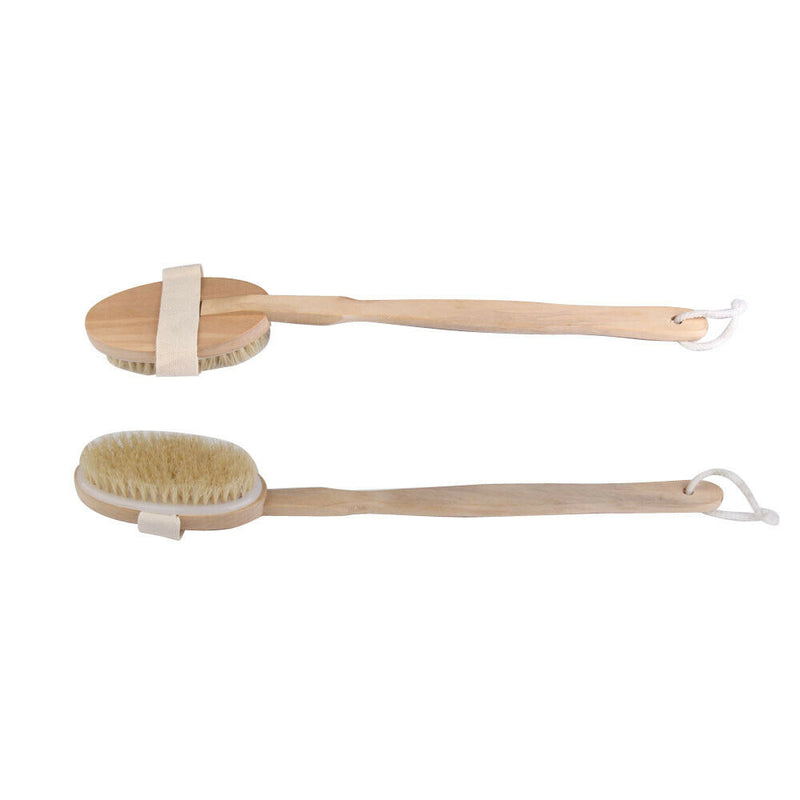 Natural Long Wood Bristle Body Brush Massager Bath Shower Back Spa Scrubber A