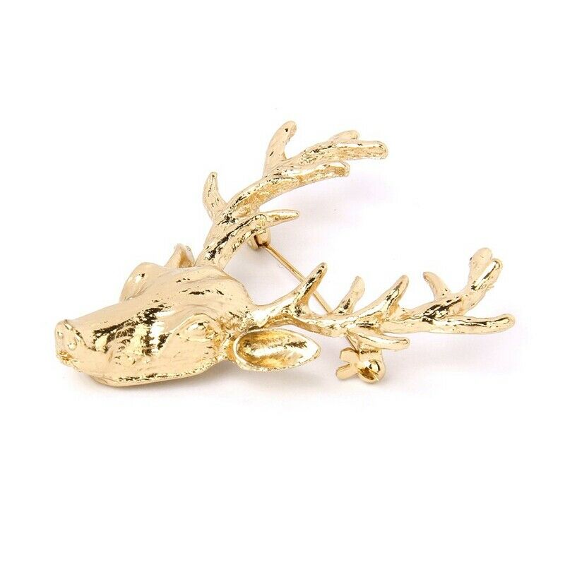 1 x Gorgeous Christmas Antler Deer Head Collar Brooch Pin Xmas Gift Unisex- G2M3
