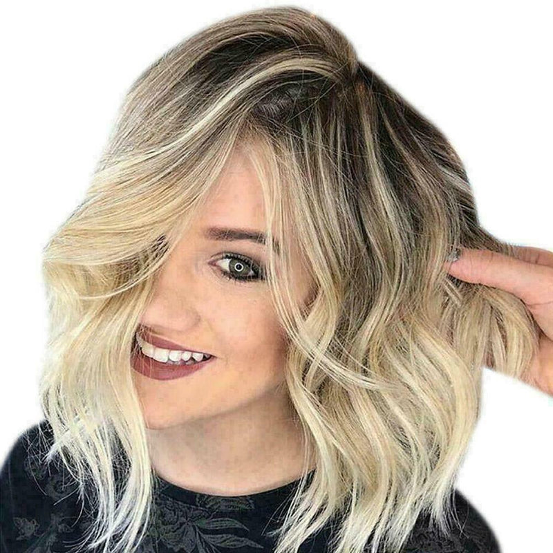 Women Short Wavy Bobo Human Hair Rose Net Wig Glueless M J6L5 Front Wigs Na M6Y7