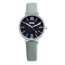 Waterproof Star Sky Quartz Watch Women Leather Strap Wristwatch (Green B) A
