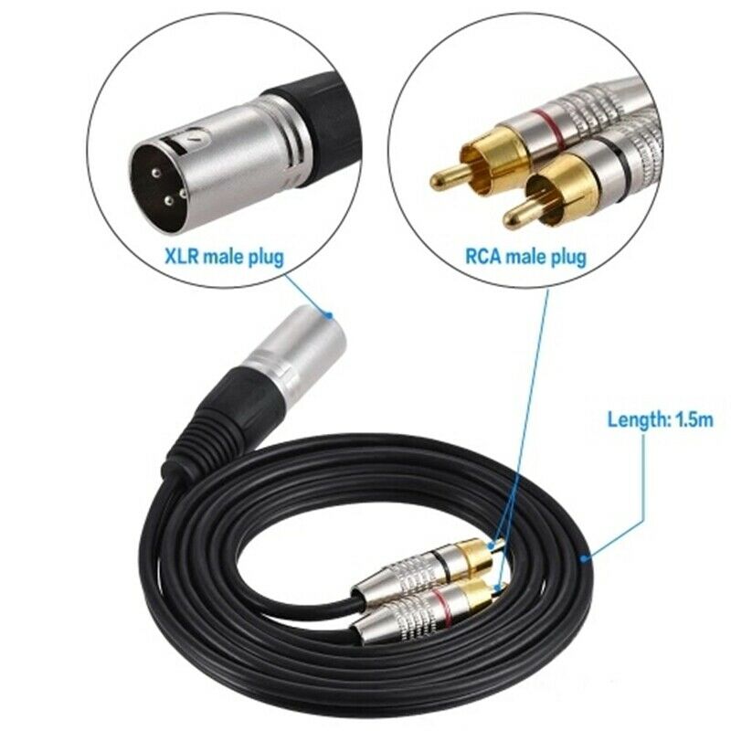 1 XLR Male to 2 RCA Male Plug Stereo Audio Cable Connector Y Splitter Wire  Y2W2