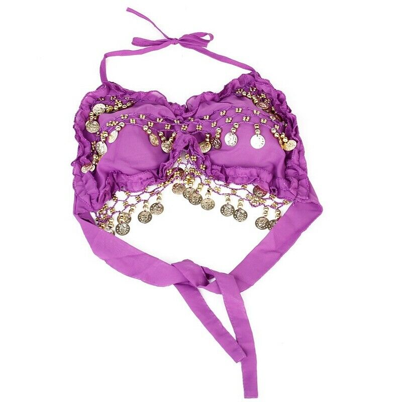 Sexy Lace Pleated Chiffon Coins Belly Dance Bra Top Costume (Dark Purple) S6J8