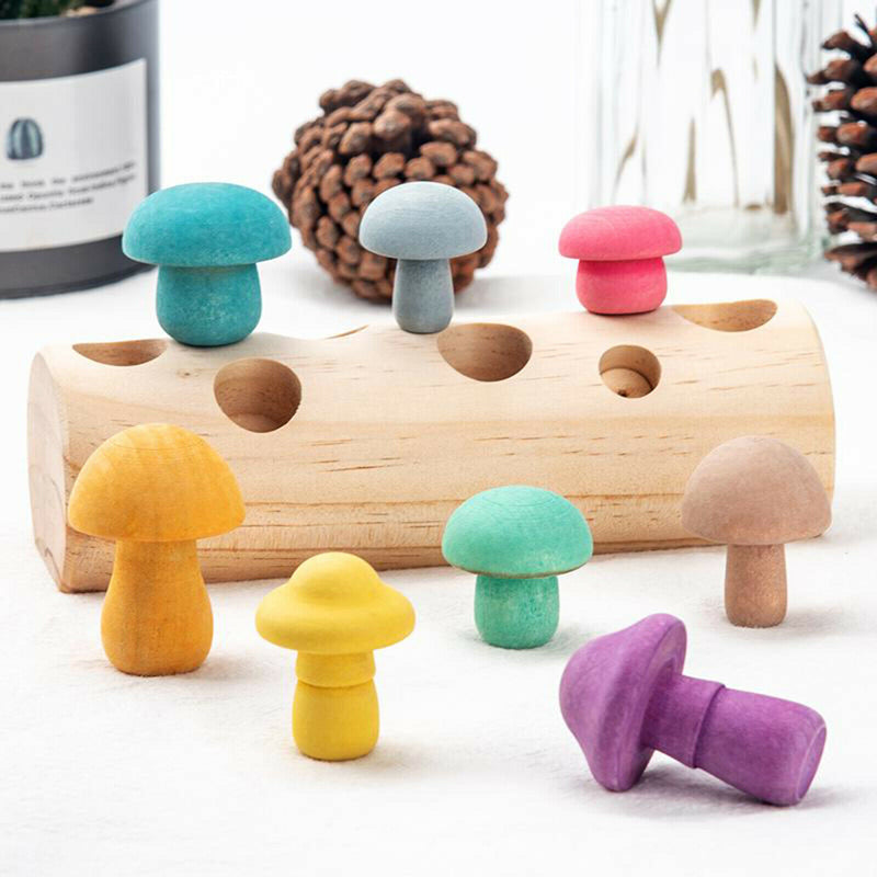 Wooden Mushroom Harvesting Catching Montessori Educational Game for Toddler Toys
