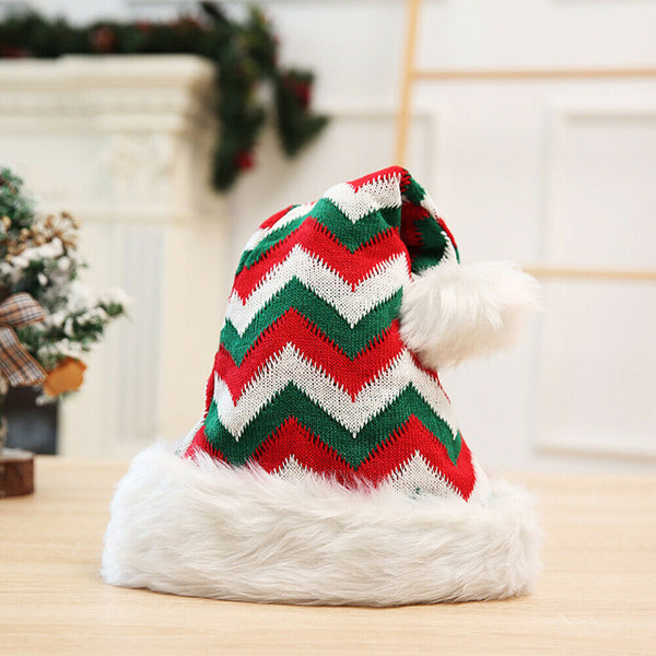 Knitted Christmas Hat Plush Striped Santa Claus Cap Gifts (Red Green White) A#S