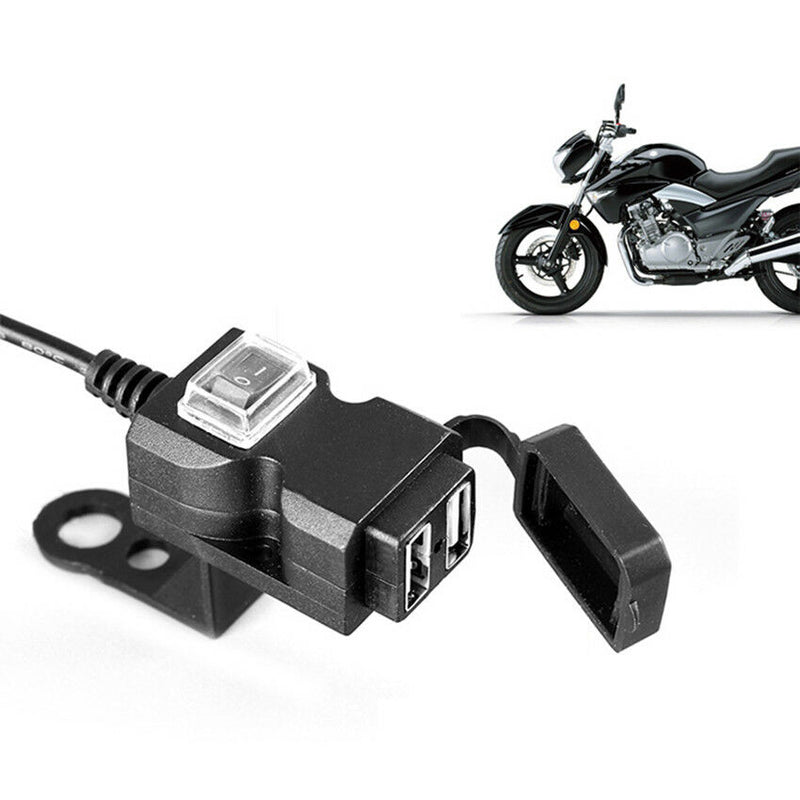 Motorcycle 12V Dual USB Power Socket Charger Waterproof Handlebar Charger MountS