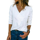 Women Autumn Fashion V Neck Long Sleeve Elegant Tops Ladies Casual Solid Co