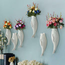 Fish Ceramic Wall Mounted Vase Decorative Hanging Flower Vase with Flower E