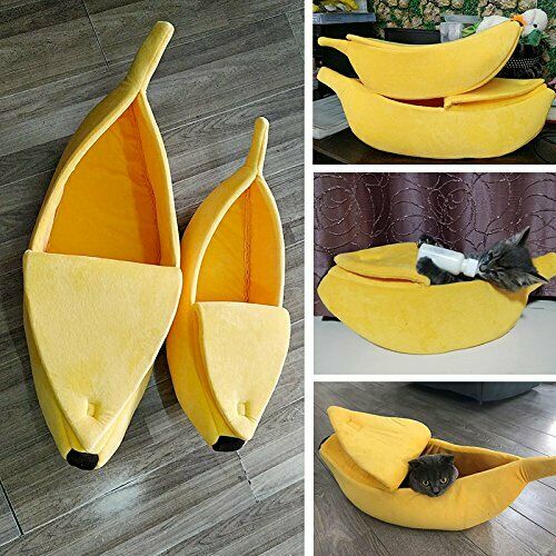 Cute Pet Dog Cat Bed Banana Shape Fluffy Warm Soft Plush Home Bed (M)