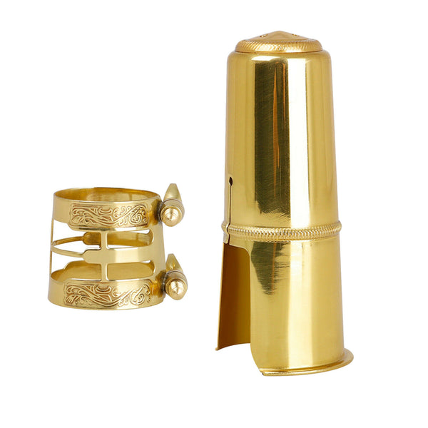 Brass Sax Saxophone Mouthpiece Cap Cover with Ligature Clamp for Tenor