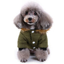 Pet Dog Cat Hooded Jacket Winter Warm Windproof Plush Hat Coat Green