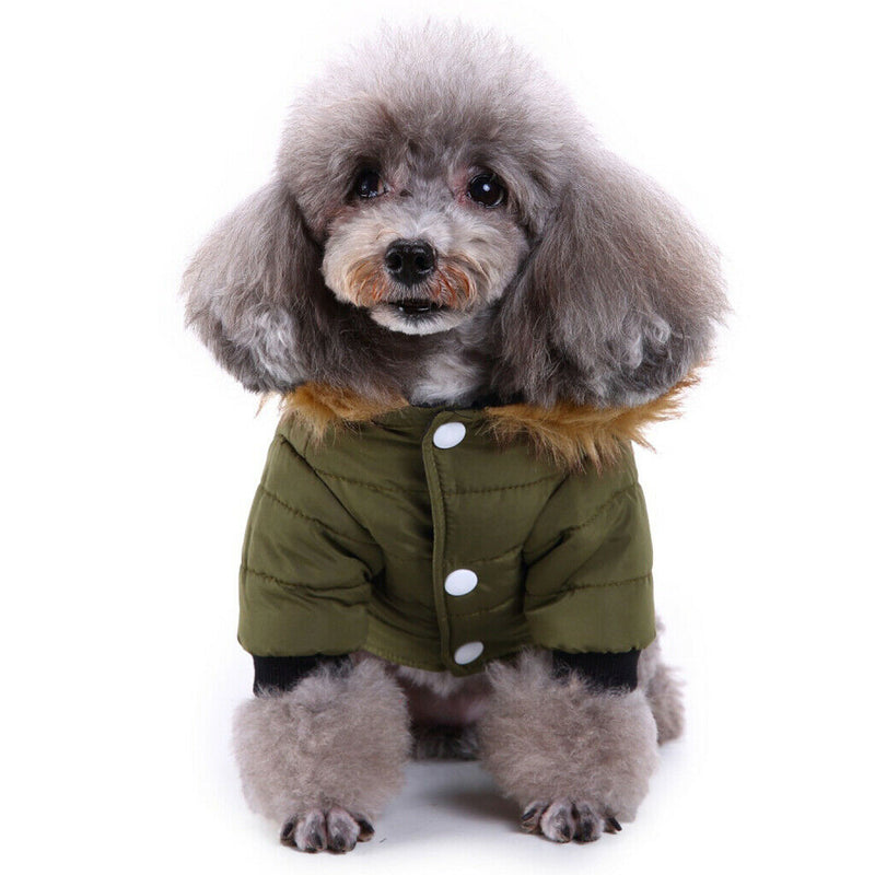 Pet Dog Cat Hooded Jacket Winter Warm Windproof Plush Hat Coat Green